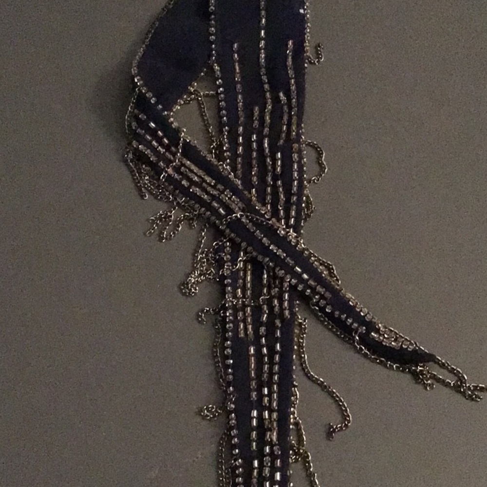 Beaded midnight blue fashion scarf - Picture 3 of 3